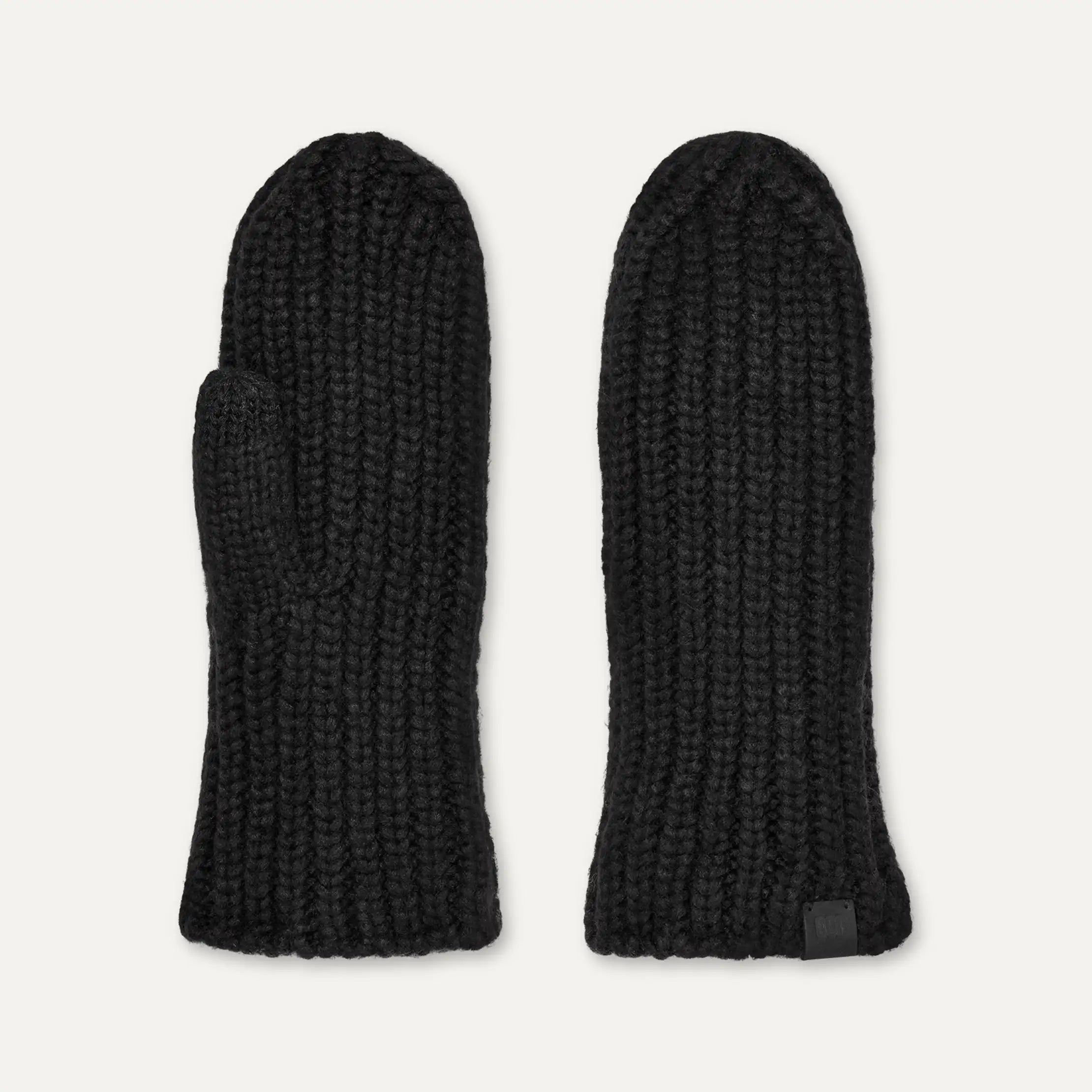 UGG Chunky Rib Mitten – Rippstrick-Handschuh in Schwarz mit Micro-Fur-Futter