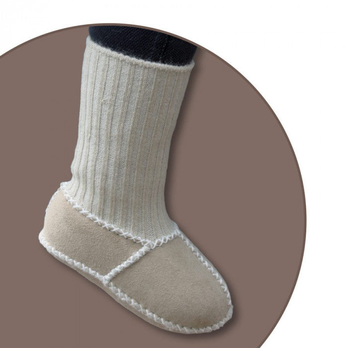 Baby-Lammfellschuhe mit Strickbündchen Camel
