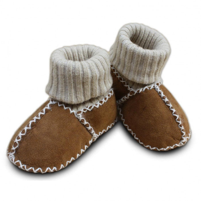 Baby-Lammfellschuhe mit Strickbündchen Camel 2