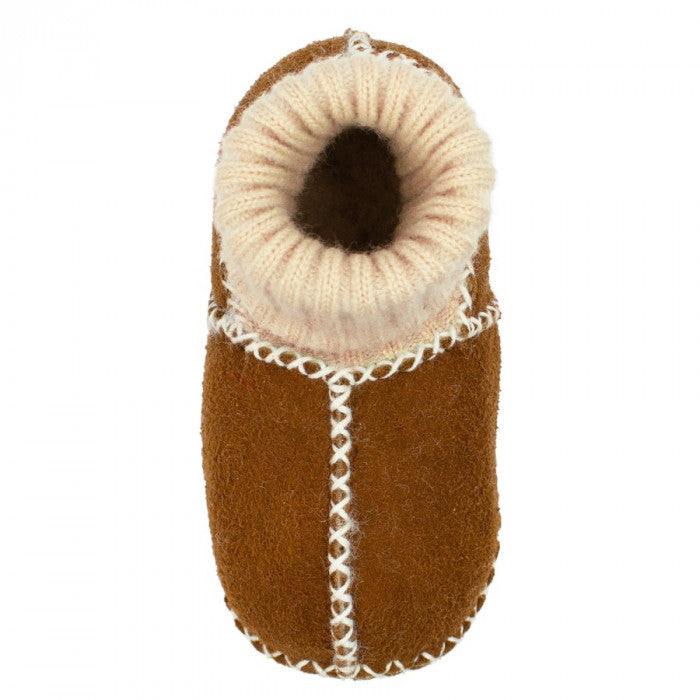 Baby-Lammfellschuhe mit Strickbündchen Camel