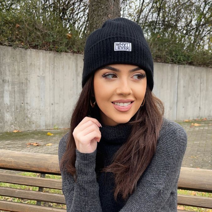 "What Ever" Kaschmir-Merinowolle-Beanie Schwarz