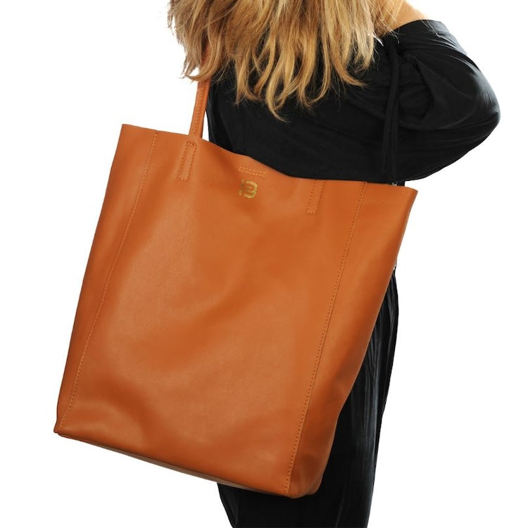 Kate Leder Tote Bag Camel 2