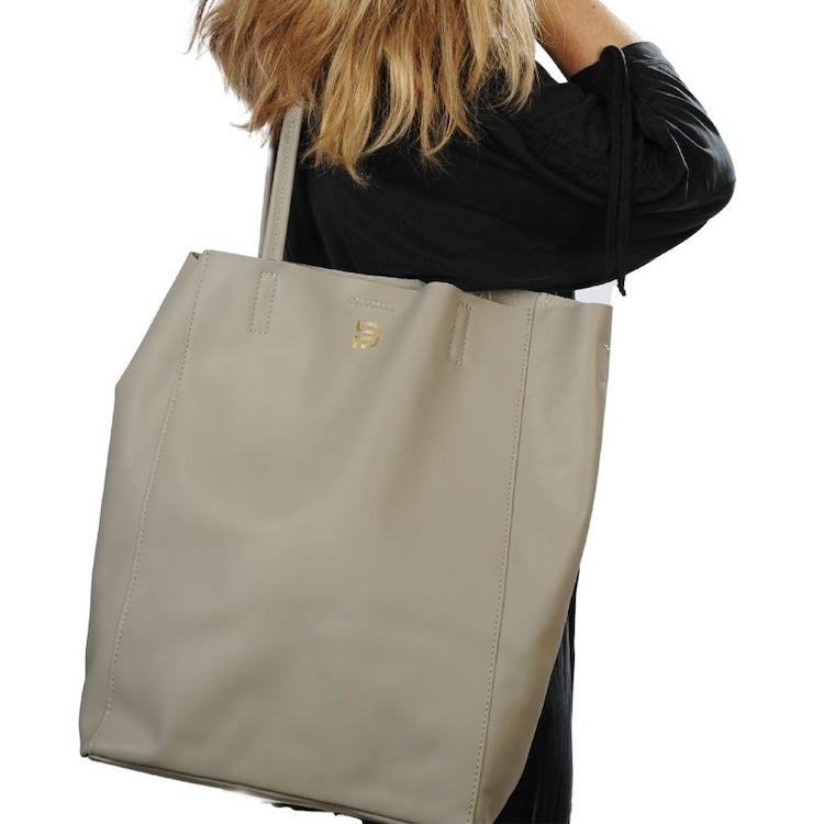 Leder Tote Bag in Farbe Grau