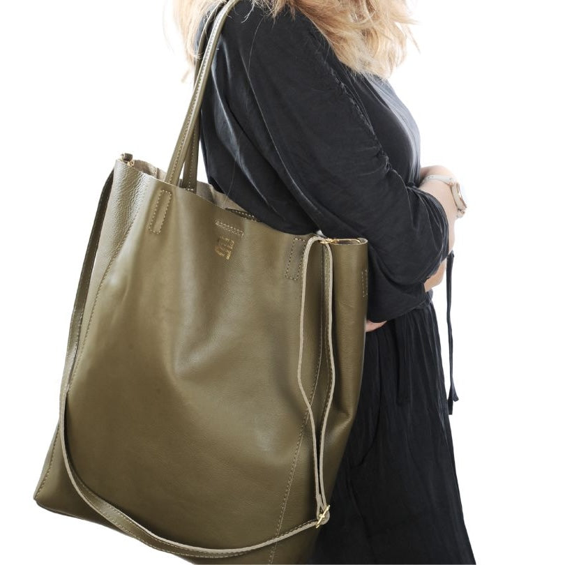 Kate Leder Tote Bag Olive Grün
