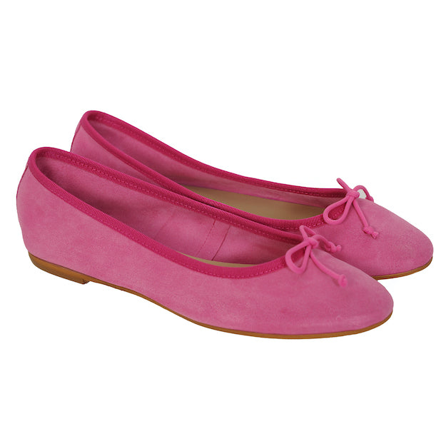 Bequeme Lederballerinas Pink mit Schleife