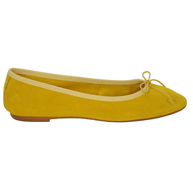 Bequeme Lederballerinas Gelb mit Schleife