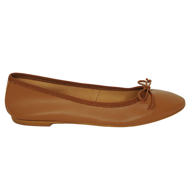 Bequeme Lederballerinas Braun mit Schleife