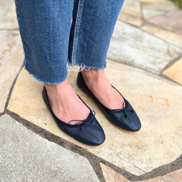 Leder-Ballerinas Navy Blau