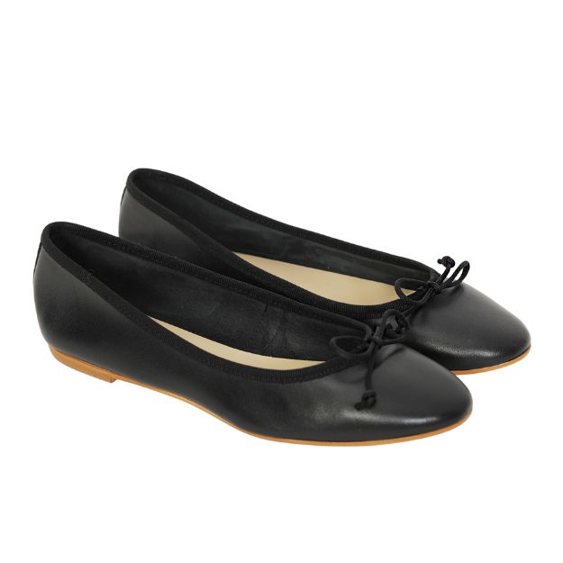Bequeme Lederballerinas Schwarz mit Schleife