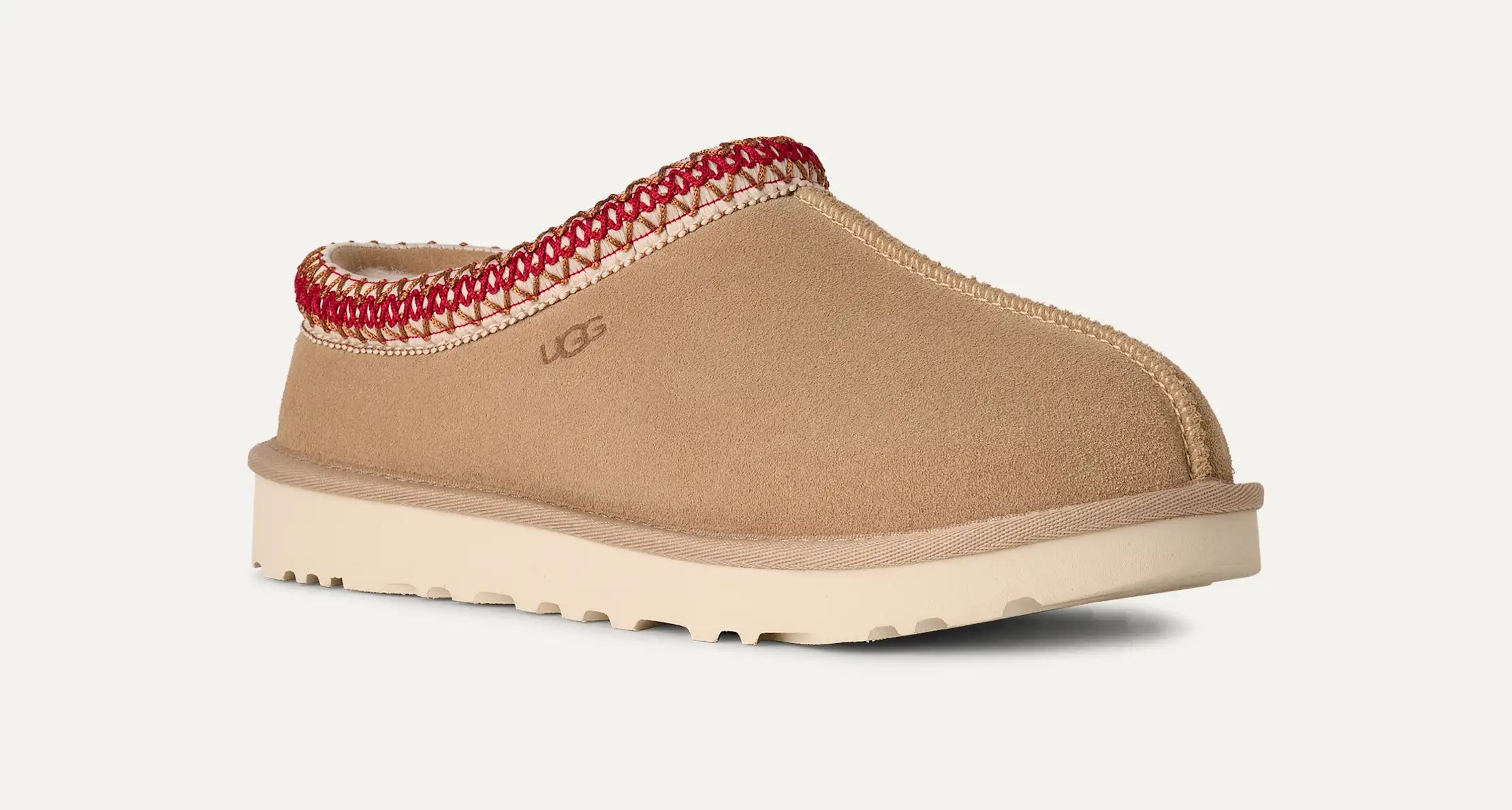 Perfekt für den Winter: UGG Tasman II Hausschuh Damen Sand Dark Cherry – Lammfell Slipper