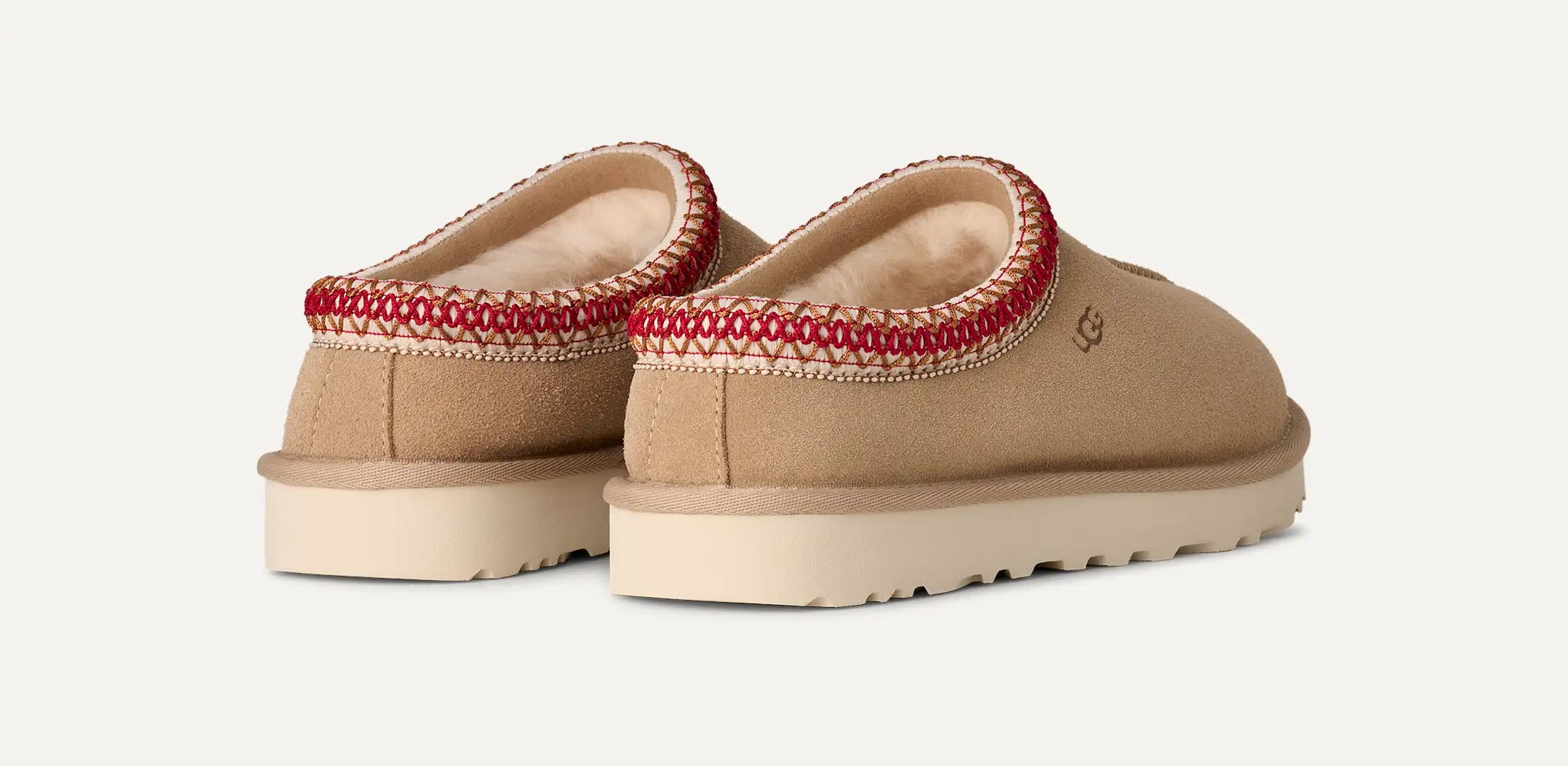 UGG Tasman II Hausschuh Damen Sand Dark Cherry – Lammfell Slipper zum Hineinschlüpfen