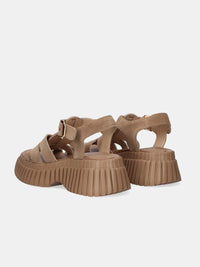 Beige Ledersandalen mit dicker Sohle