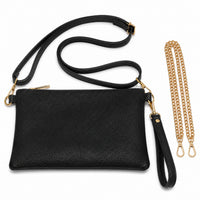 Mini Bag aus Leder in Schwarz mit Goldkette und Lederriemen au