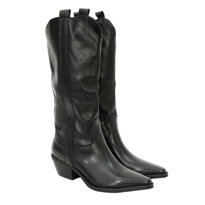 Cowboy Boots Damen Leder Schwarz