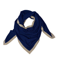 Kaschmir Dreiecksschal Navy Rand Beige
