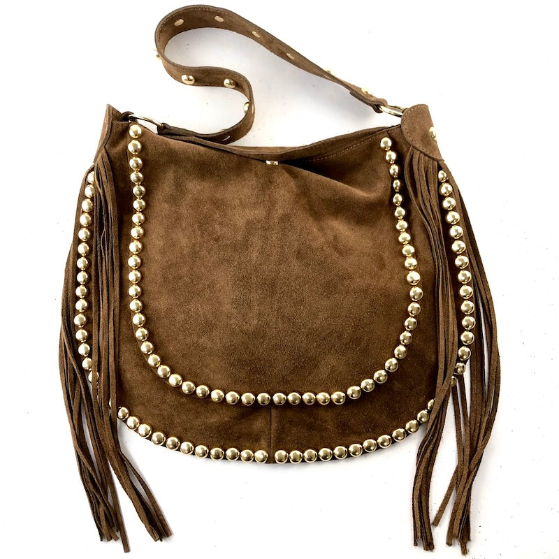 Handtasche Wildleder mit Nieten und Fransen