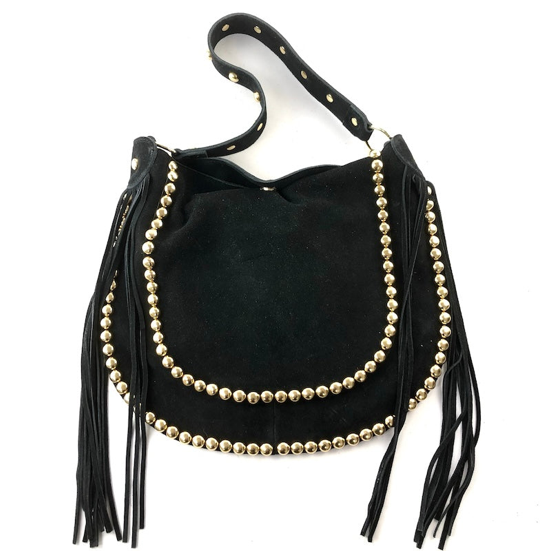 Handtasche Nieten und Fransen Leder Schwarz