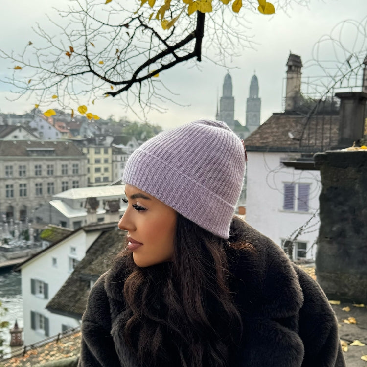 Kaschmir-Merinowolle-Beanie Lila