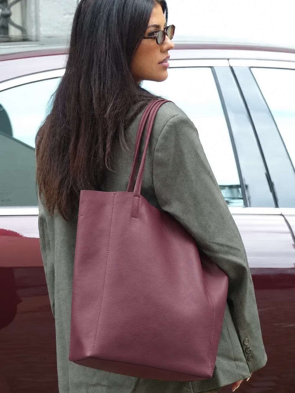 Tote Bag Leder Bordeaux aus Italien