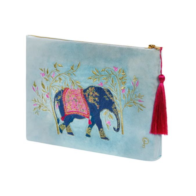 Powder Velvet Zip Pouch Elephant