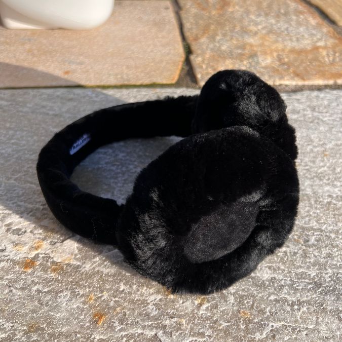 Lammfell Ohrenwärmer Schwarz 5