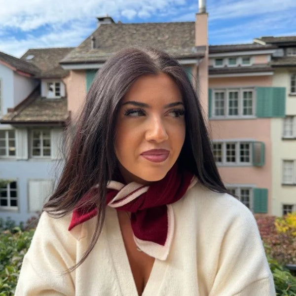 Kleiner Kaschmirschal Bordeaux-Creme aus 100 % Kaschmir