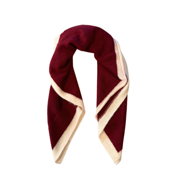 Kleiner Kaschmirschal Bordeaux-Creme aus 100 % Kaschmir