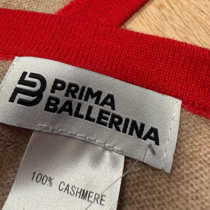 100% Kaschmir-Dreiecksschal Taupe mit Rand in Rot