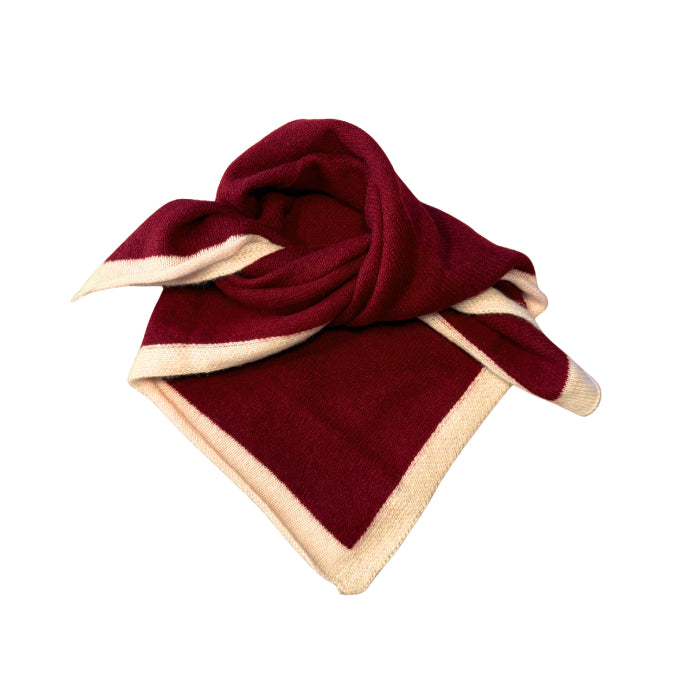 Kleiner Kaschmirschal Bordeaux-Creme aus 100 % Kaschmir
