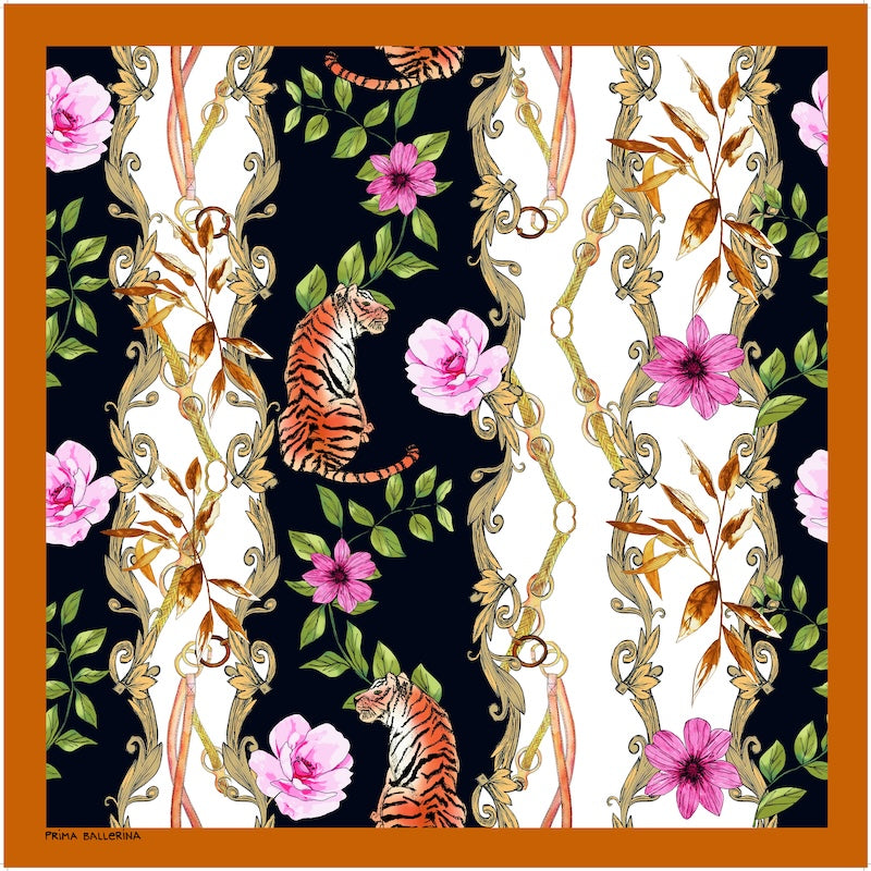 Edles Seidentuch Leopard und Blumen