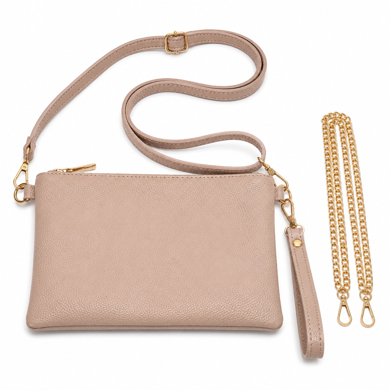 Mini Bag Rosa aus hochwertigem Leder mit Lederriemen und Goldkette