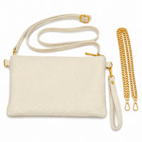 Mini Bag Weiss aus hochwertigem Leder mit Lederriemen und Goldkette
