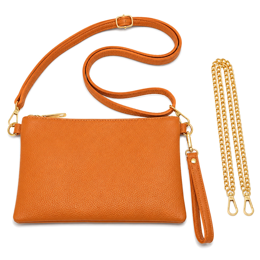 Italienische Mini Bag in Orange aus Leder mit Lederriemen und Kettenriemen