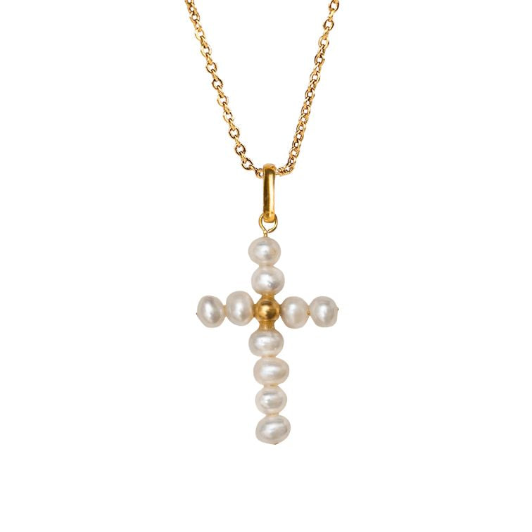 Alhaja Schmuck Kette Kreuz Perlen vergoldet
