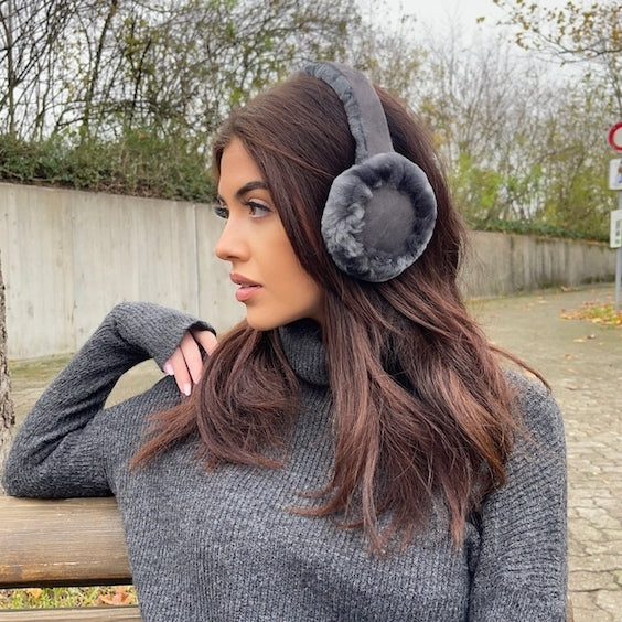 Ohrenwärmer Lammfell Grau